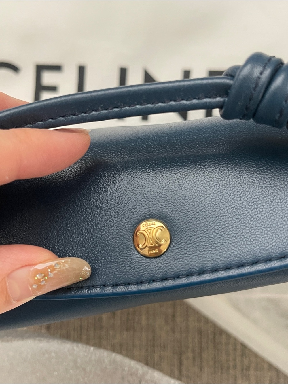 Celine New Trio Blue Leather Messenger Bag with Gold Logo - Picture 10 of 12